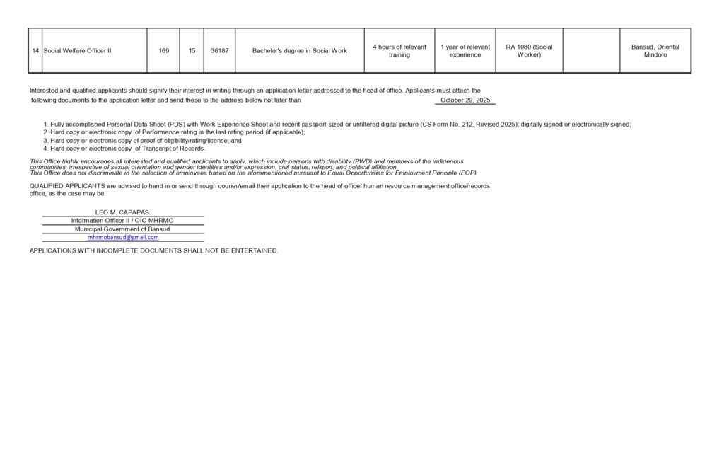 Publication of Vacant Positions